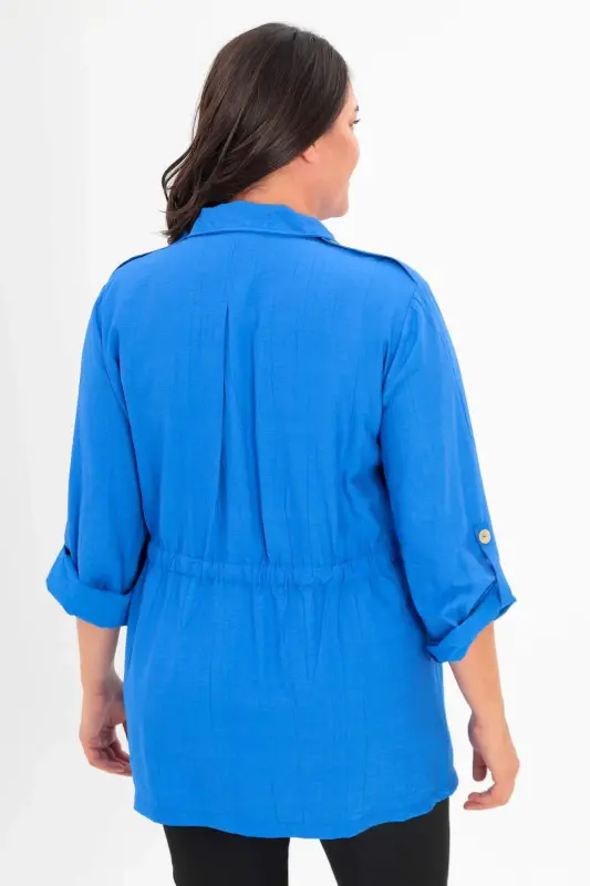 Angelino Plus Size Sax Trench Coat with Shoulder Epaulettes and Pocket Flaps - 5