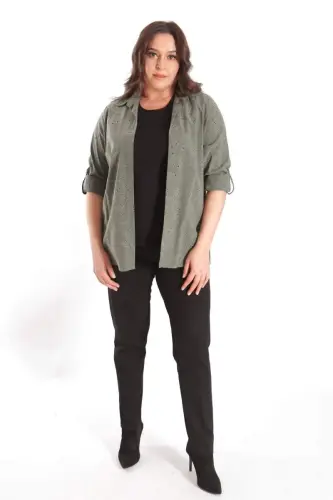 Angelino Plus Size Self-Patterned Khaki Two-Piece Set - 4