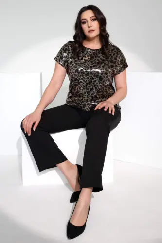 Angelino Plus Size Sequin Embellished Drop Shoulder Black Blouse - 9