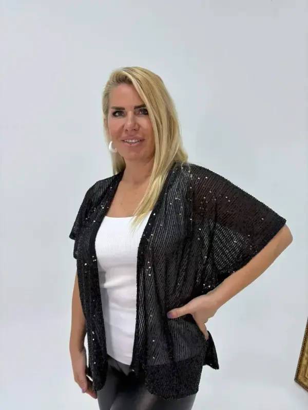 Angelino Plus Size Sequin Paillettes Detail Short Sleeve Poncho 1865 - 1