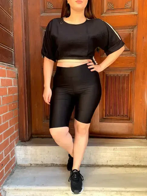 Angelino Plus Size Shiny Disco Short Leggings 24652 - BÜYÜKBEDENIZ