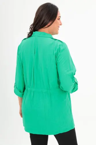 Angelino Plus Size Shoulder Epaulet Flap Pocket Green Trench Coat - 5