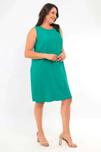 Angelino Plus Size Sleeveless Green Dress - BÜYÜKBEDENIZ (1)