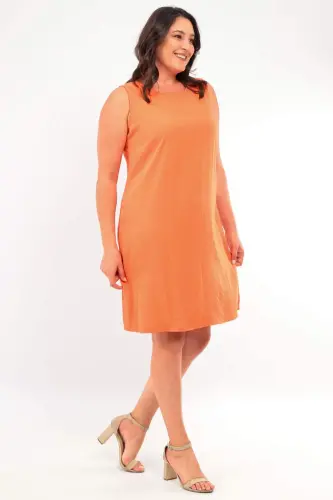 Angelino Plus Size Sleeveless Orange Dress - 3