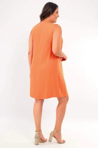 Angelino Plus Size Sleeveless Orange Dress - 5