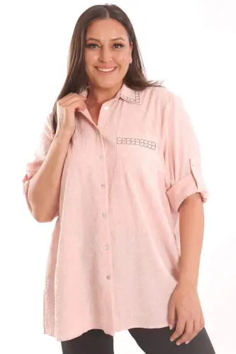 Angelino Plus Size Stone Print Powder Shirt - 1