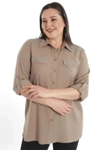Angelino Plus Size Stone Printed Mink Woven Shirt - 4