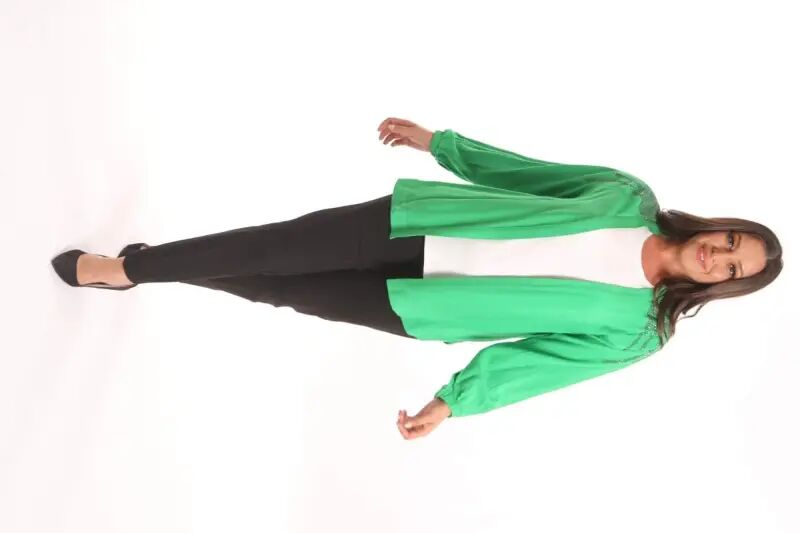 Angelino Plus Size Stone Printed Oversize Green Jacket Robe - 2