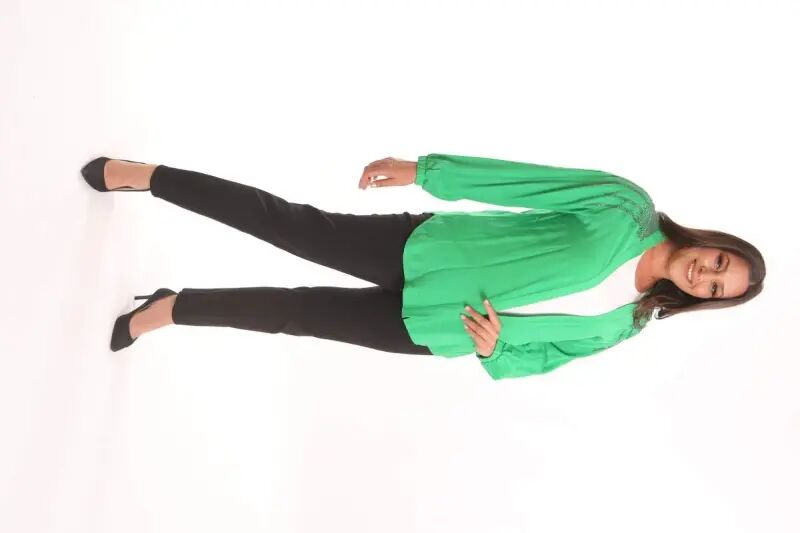 Angelino Plus Size Stone Printed Oversize Green Jacket Robe - 4