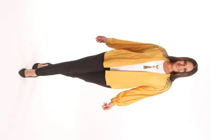 Angelino Plus Size Stone Printed Oversized Mustard Jacket - 2