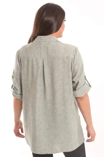 Angelino Plus Size Stone Washed Khaki Shirt - 5