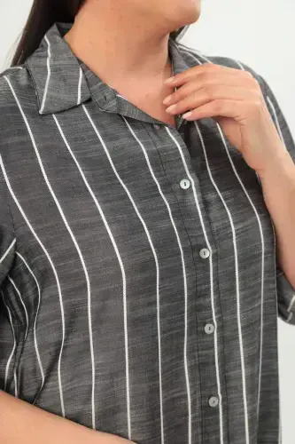 Angelino Plus Size Striped Basic Black Shirt - 4