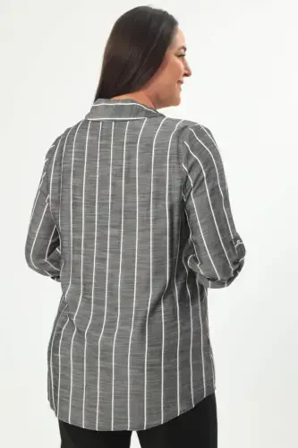 Angelino Plus Size Striped Basic Black Shirt - 5