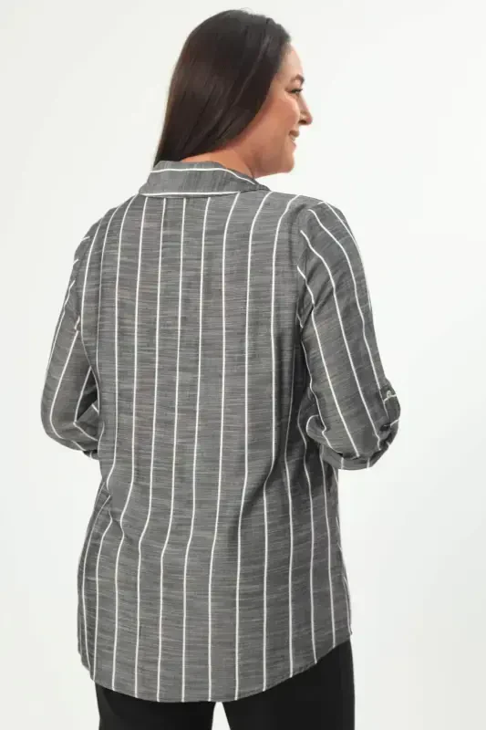Angelino Plus Size Striped Basic Black Shirt - 5