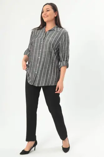 Angelino Plus Size Striped Basic Black Shirt - BÜYÜKBEDENIZ (1)