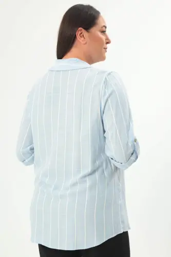 Angelino Plus Size Striped Basic Blue Shirt - 4