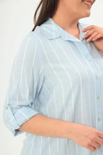 Angelino Plus Size Striped Basic Blue Shirt - 4