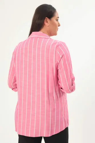Angelino Plus Size Striped Basic Fuchsia Shirt - 5