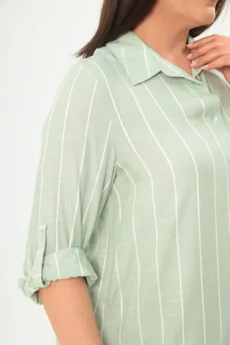Angelino Plus Size Striped Basic Mint Shirt - 4