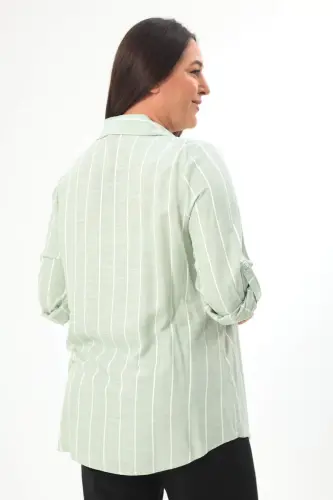 Angelino Plus Size Striped Basic Mint Shirt - 5