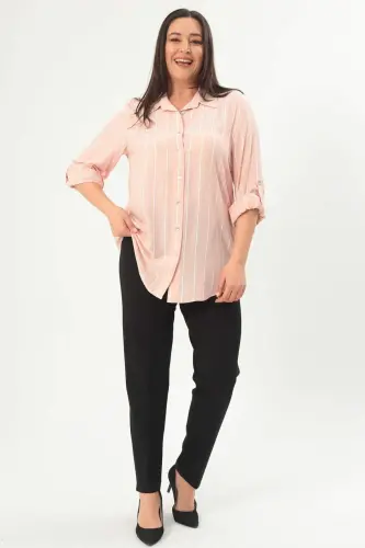 Angelino Plus Size Striped Basic Powder Shirt - 1