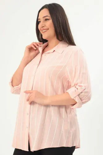 Angelino Plus Size Striped Basic Powder Shirt - BÜYÜKBEDENIZ (1)