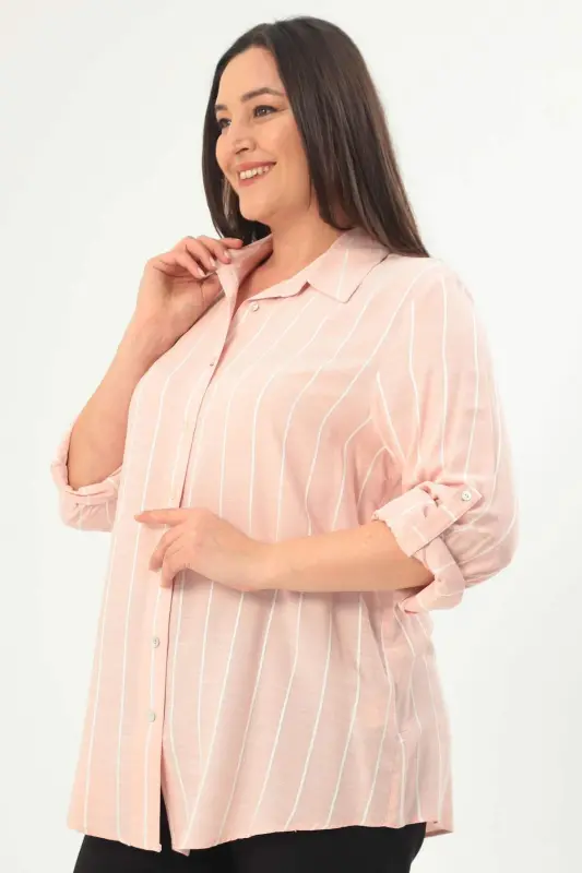 Angelino Plus Size Striped Basic Powder Shirt - 2
