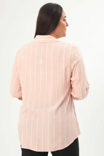 Angelino Plus Size Striped Basic Powder Shirt - 4