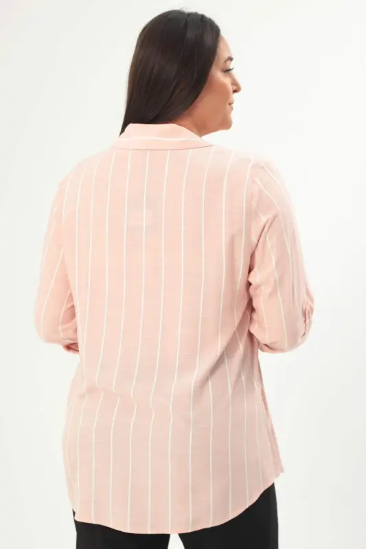 Angelino Plus Size Striped Basic Powder Shirt - 4