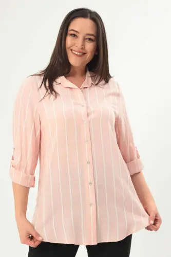Angelino Plus Size Striped Basic Powder Shirt - 5