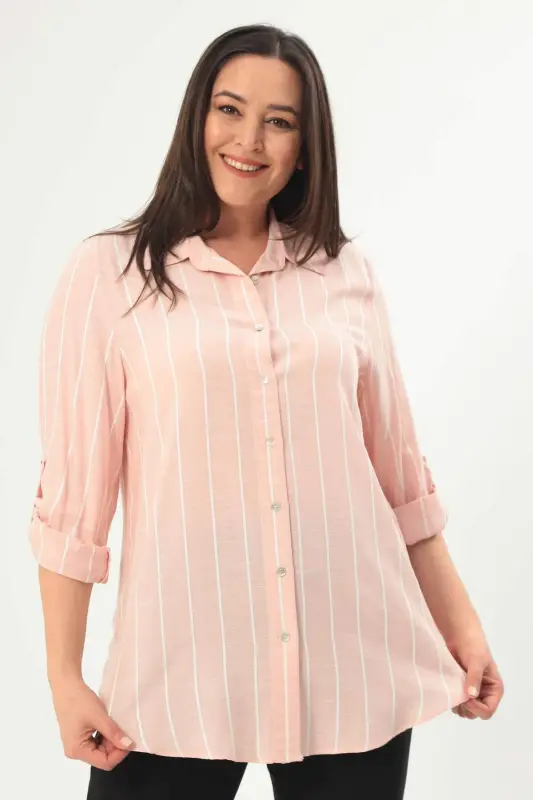 Angelino Plus Size Striped Basic Powder Shirt - 5