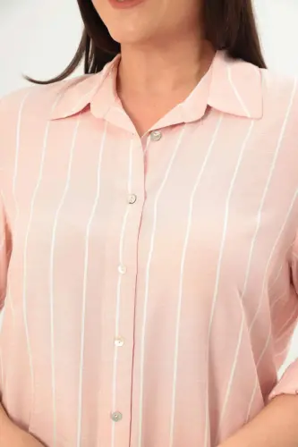 Angelino Plus Size Striped Basic Powder Shirt - 4