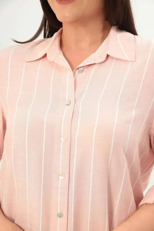 Angelino Plus Size Striped Basic Powder Shirt - 4