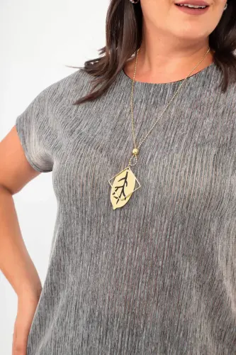 Angelino Plus Size Striped Glittery Drop Shoulder Grey Evening Blouse - 4