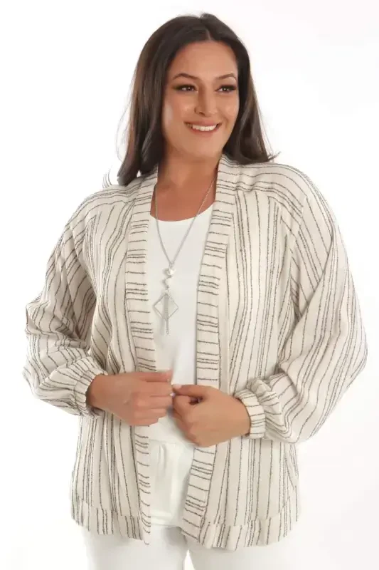 Angelino Plus Size Striped Oversize Black Jacket - 1