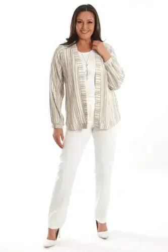 Angelino Plus Size Striped Oversize Black Jacket - BÜYÜKBEDENIZ (1)