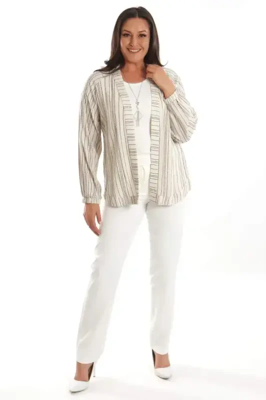 Angelino Plus Size Striped Oversize Black Jacket - 2