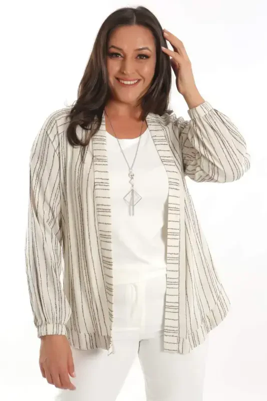 Angelino Plus Size Striped Oversize Black Jacket - 3