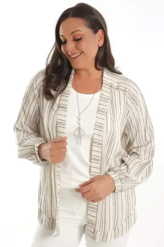 Angelino Plus Size Striped Oversize Black Jacket - 4