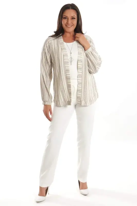 Angelino Plus Size Striped Oversize Black Jacket - 2