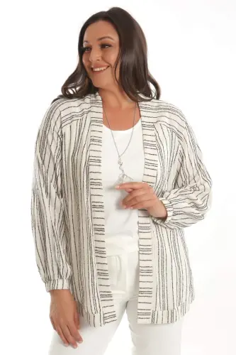 Angelino Plus Size Striped Oversize Brown Jacket - 3