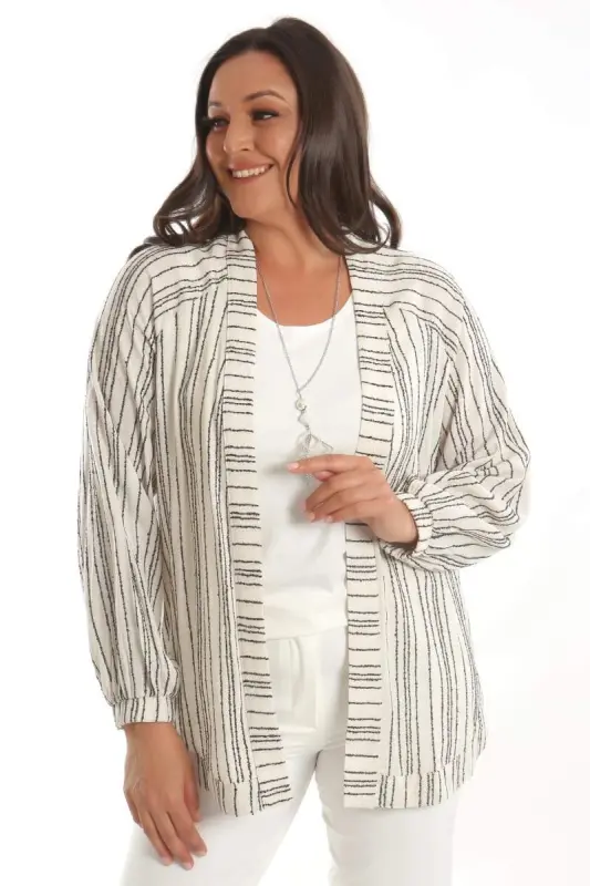 Angelino Plus Size Striped Oversize Brown Jacket - 3