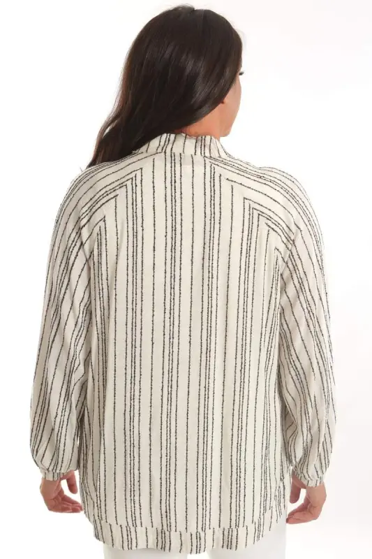 Angelino Plus Size Striped Oversize Brown Jacket - 5