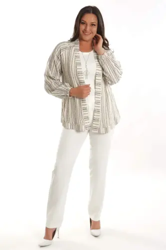 Angelino Plus Size Striped Oversize Brown Jacket - 4