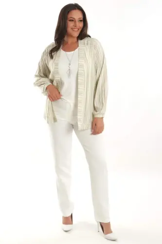 Angelino Plus Size Striped Oversize Green Jacket - BÜYÜKBEDENIZ (1)