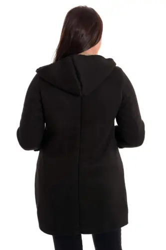 Angelino Plus Size Suede Black Coat with Fur Inside - 5