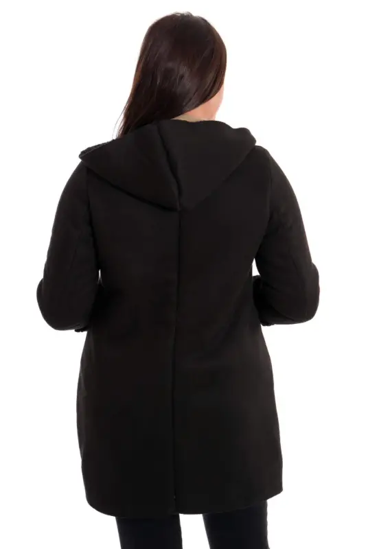 Angelino Plus Size Suede Black Coat with Fur Inside - 5