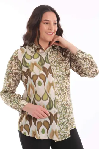 Angelino Plus Size Teardrop Pattern Digitally Printed Green Shirt - 3