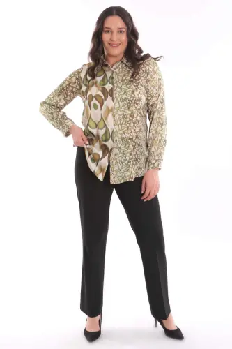 Angelino Plus Size Teardrop Pattern Digitally Printed Green Shirt - 4