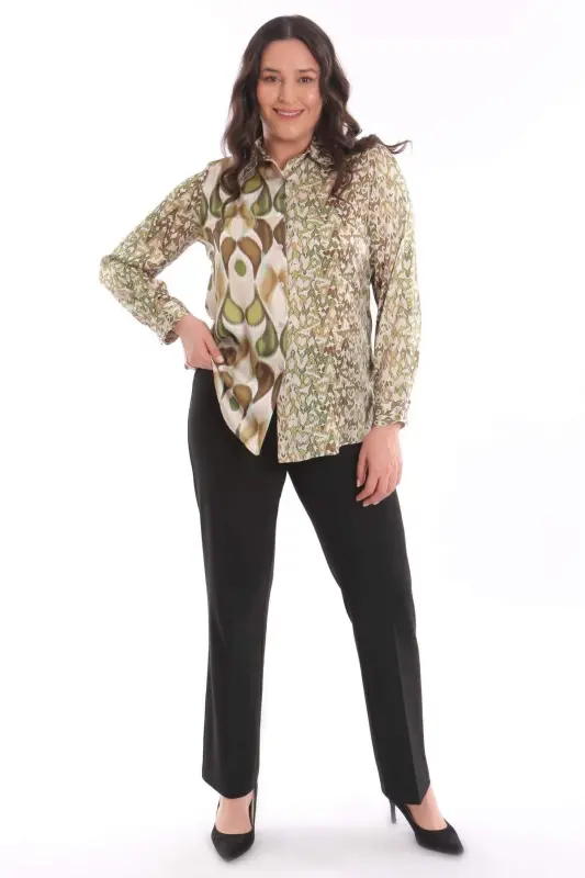 Angelino Plus Size Teardrop Pattern Digitally Printed Green Shirt - 4